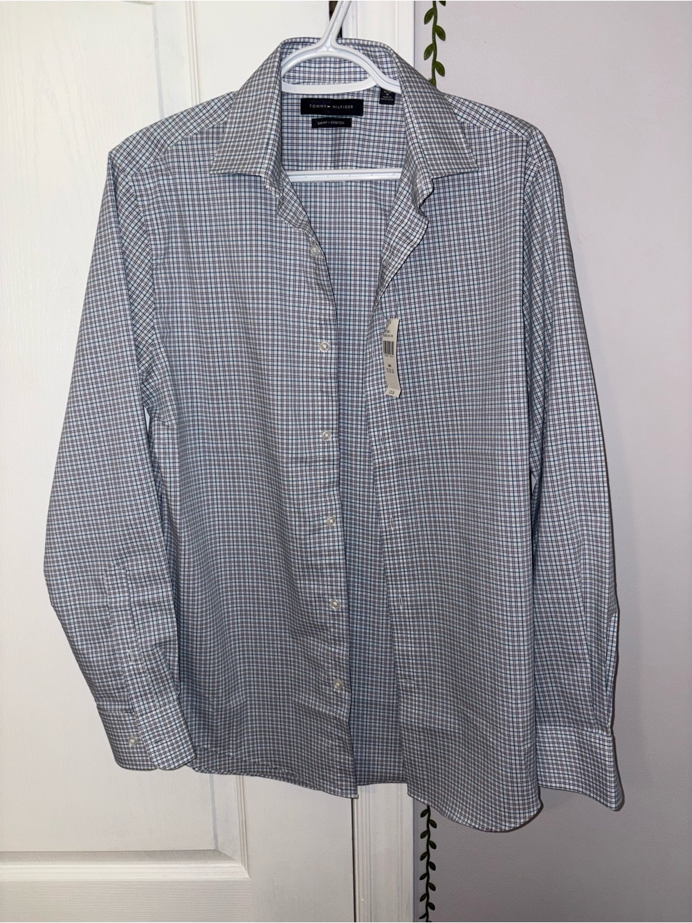 Tommy Hilfiger Blue and White Micro-Check Dress Shirt